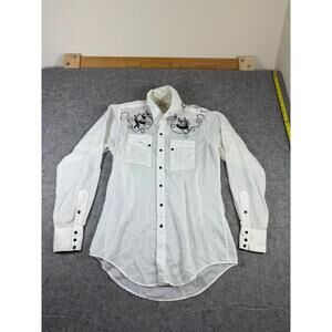 Vintage Rockmount Ranch Wear Pearl Snap Chain Stitch Line Dance Shirt Large